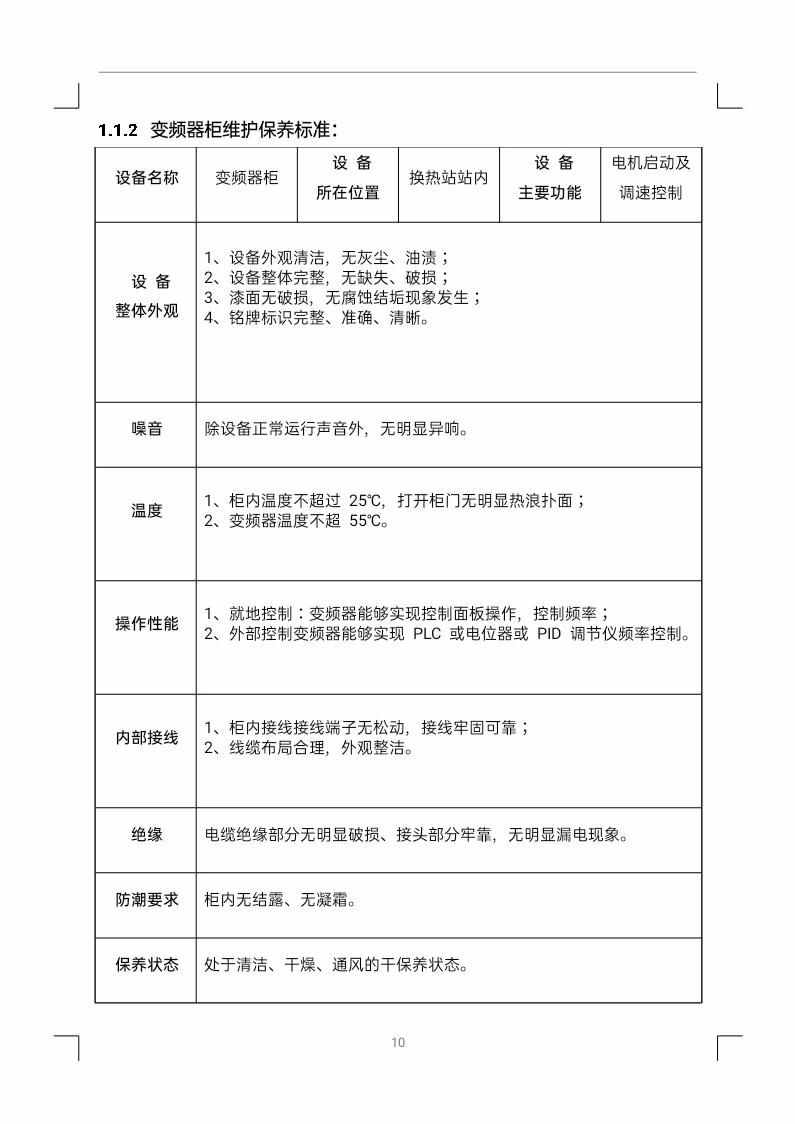 供暖公司各种设备保养维护标准