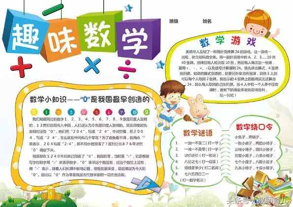 这21张趣味数学手抄报，孩子也许能用得上！老师家长收藏