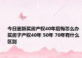 今日更新买房产权40年后悔怎么办 买房子产权40年 50年 70年有什么区别