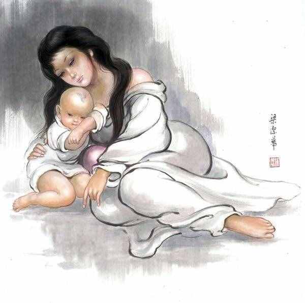 【母亲节】梁洁华国画《母爱》系列