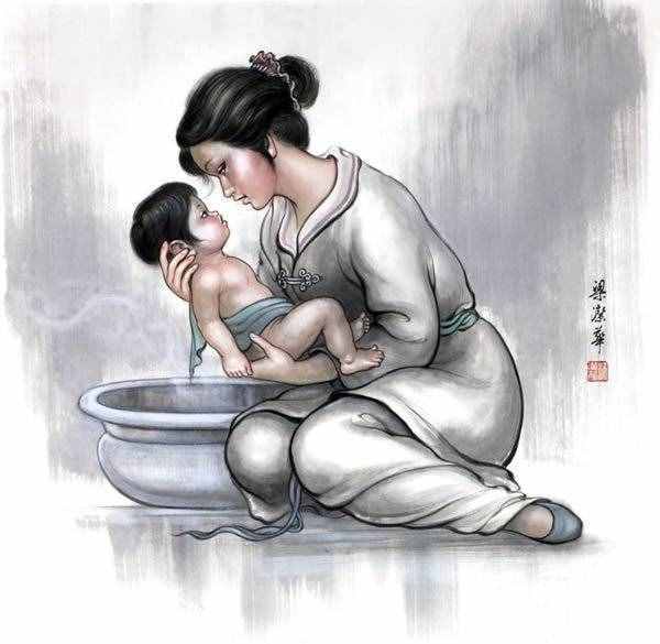 【母亲节】梁洁华国画《母爱》系列