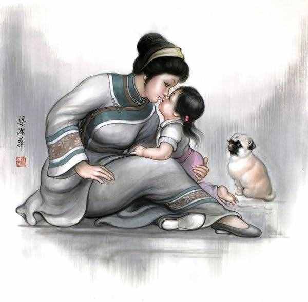 【母亲节】梁洁华国画《母爱》系列