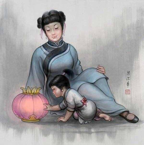【母亲节】梁洁华国画《母爱》系列