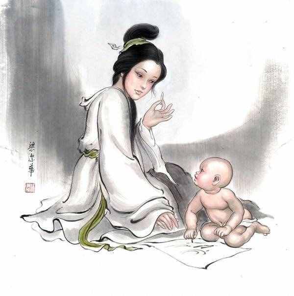【母亲节】梁洁华国画《母爱》系列