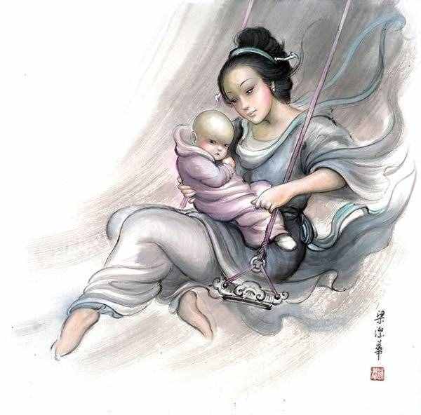 【母亲节】梁洁华国画《母爱》系列
