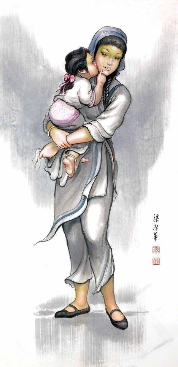 【母亲节】梁洁华国画《母爱》系列