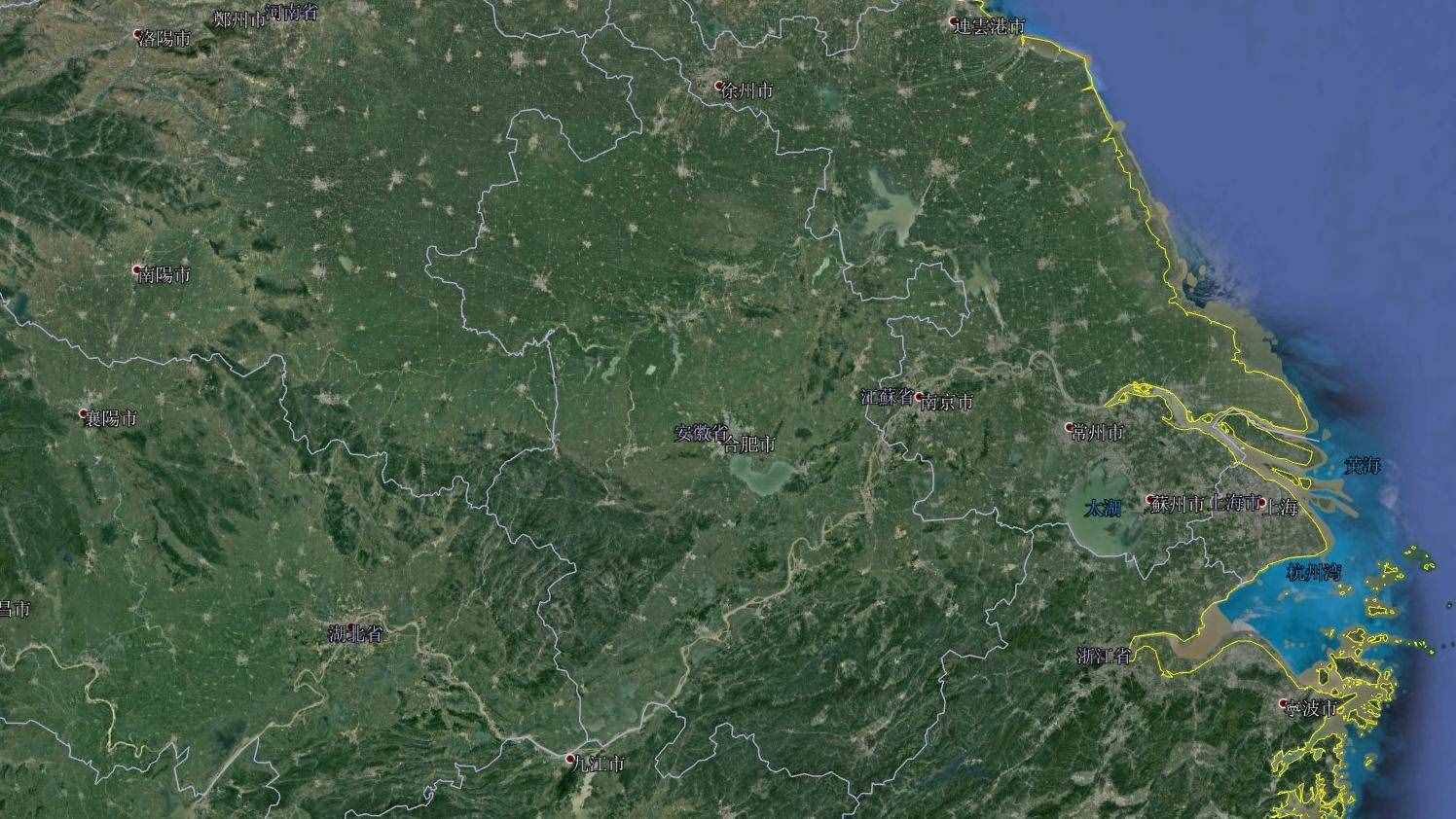卫星地图上的安徽合肥，城市建成区很大，安徽第一城实至名归