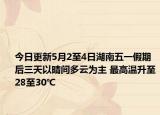今日更新5月2至4日湖南五一假期后三天以晴间多云为主 最高温升至28至30℃