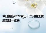 今日更新2022农历十二月破土黄道吉日一览表