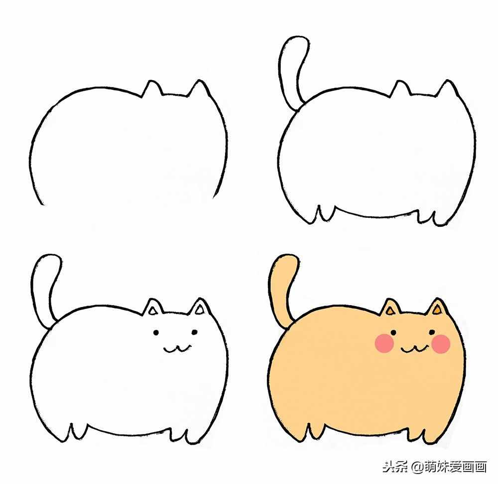 儿童简笔画小猫素材｜跟着步骤画8只可爱的小猫，适用初学者
