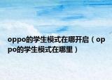 oppo的学生模式在哪开启（oppo的学生模式在哪里）