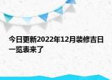 今日更新2022年12月装修吉日一览表来了