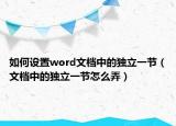 如何设置word文档中的独立一节（文档中的独立一节怎么弄）