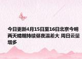 今日更新4月15日至16日北京今明两天晴朗持续昼夜温差大 周日云量增多
