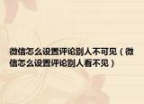 微信怎么设置评论别人不可见（微信怎么设置评论别人看不见）