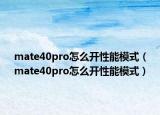 mate40pro怎么开性能模式（mate40pro怎么开性能模式）