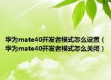 华为mate40开发者模式怎么设置（华为mate40开发者模式怎么关闭）