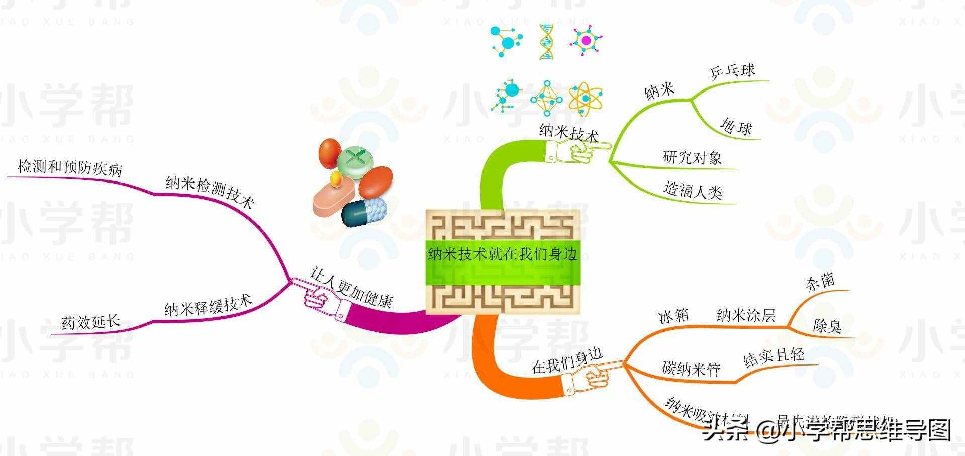 思维导图统编版4年级“飞向蓝天的恐龙-纳米技术就在我们身边-千