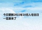 今日更新2022年10月入宅吉日一览表来了