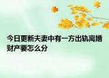 今日更新夫妻中有一方出轨离婚财产要怎么分
