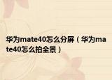 华为mate40怎么分屏（华为mate40怎么拍全景）