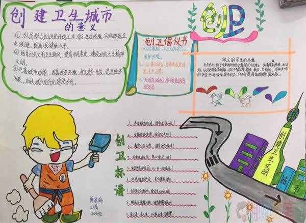 简单又漂亮的创建卫生城市手抄报图片,城市创卫你我他