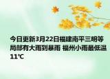 今日更新3月22日福建南平三明等局部有大雨到暴雨 福州小雨最低温11℃