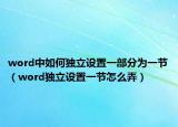 word中如何独立设置一部分为一节（word独立设置一节怎么弄）