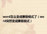 word怎么变成兼容模式了（word突然变成兼容模式）