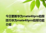 今日更新华为mate40pro拍照技巧华为mate40pro拍照功能介绍