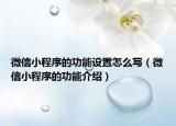 微信小程序的功能设置怎么写（微信小程序的功能介绍）