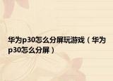 华为p30怎么分屏玩游戏（华为p30怎么分屏）
