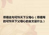 慈禧名句可怜天下父母心（慈禧写的可怜天下父母心的全文是什么）