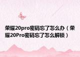 荣耀20pro密码忘了怎么办（荣耀20Pro密码忘了怎么解锁）