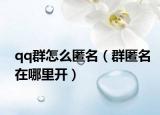 qq群怎么匿名（群匿名在哪里开）
