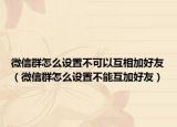 微信群怎么设置不可以互相加好友（微信群怎么设置不能互加好友）