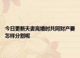 今日更新夫妻离婚时共同财产要怎样分割呢