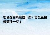 怎么在目录前插一页（怎么在目录前加一页）