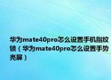 华为mate40pro怎么设置手机指纹锁（华为mate40pro怎么设置手势亮屏）