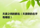 夫妻之间的群名（夫妻群的名字有哪些）