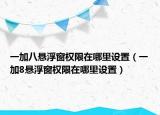 一加八悬浮窗权限在哪里设置（一加8悬浮窗权限在哪里设置）