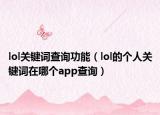 lol关键词查询功能（lol的个人关键词在哪个app查询）