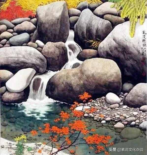 漂亮的工笔绘画，画石头和溪水以假乱真，作品却受到了质疑