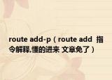 route add-p（route add  指令解释,懂的进来 文章免了）