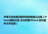苹果手机恢复到固件的时候提示出错（iPhone刷机出现 没法回复iPhone,因为固件文件受损）