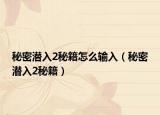 秘密潜入2秘籍怎么输入（秘密潜入2秘籍）