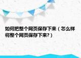 如何把整个网页保存下来（怎么样将整个网页保存下来?）