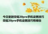 今日更新荣耀20pro手机设置技巧 荣耀20pro手机设置技巧有哪些