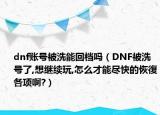 dnf账号被洗能回档吗（DNF被洗号了,想继续玩,怎么才能尽快的恢復各项啊?）