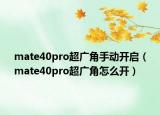 mate40pro超广角手动开启（mate40pro超广角怎么开）